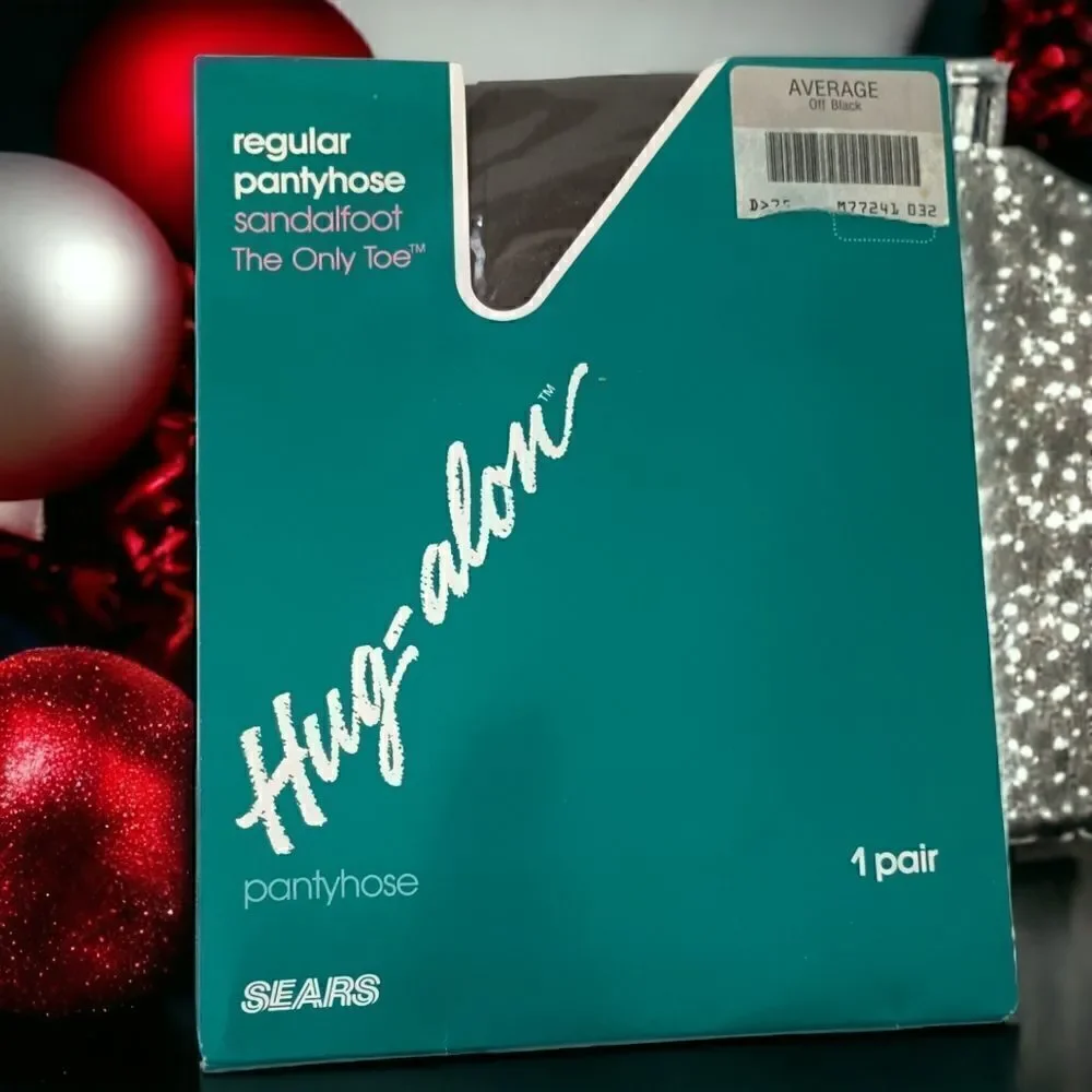 Vintage Sears Hug-Alon Pantyhose‎ Off Black Average Sandalfoot NOS 1 Pair USA